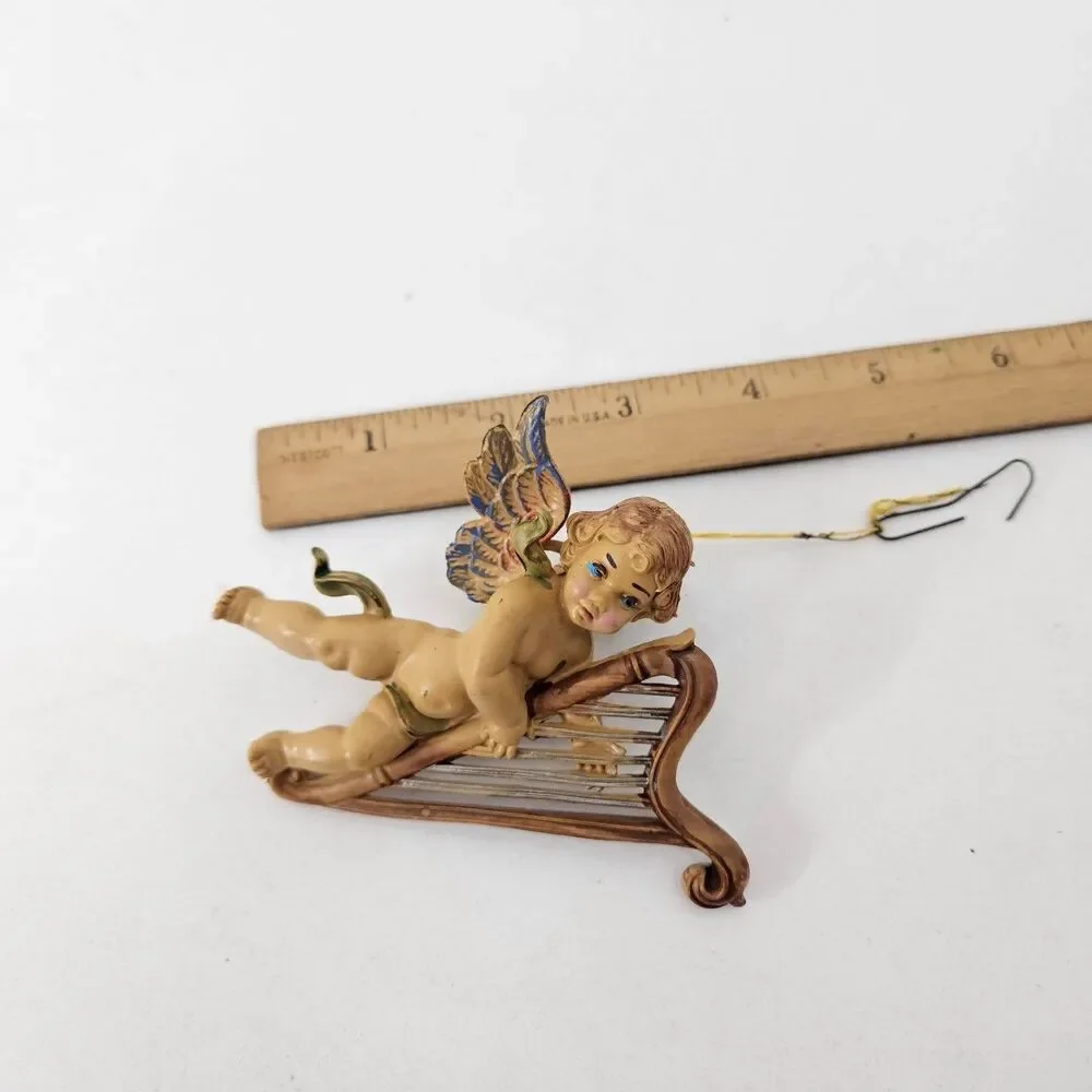 Vintage Italy Cherub Angel with Harp Christmas Ornament Holiday Decor